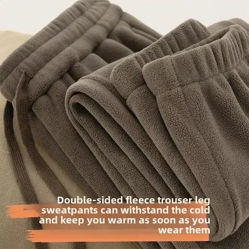 DoubleSided Zippered Fleece Pants For Men Thickened Winter Warm Sweatpants Casual Loose Fit Outerwear Trousers 251027