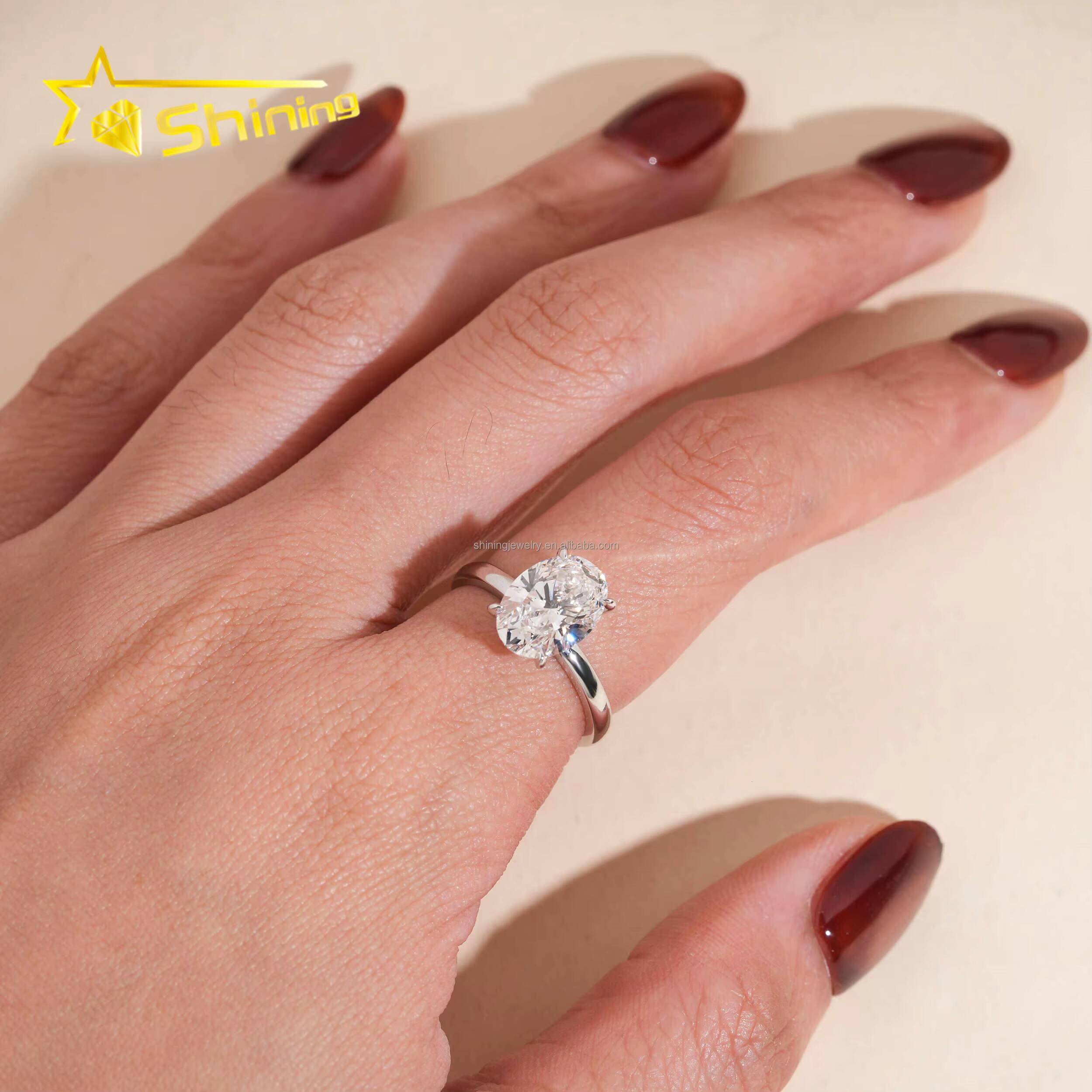18k White Gold Luxury Bridal Jewelry Customized Fiance 3Ct Oval Crushed Cut Lab Grown CVD Diamond Engagement Solitaire Ring