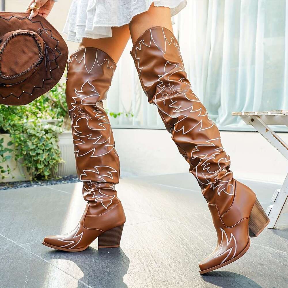 Women's Chunky High-Heel Over-The-Knee Boots Slip-On All -Season Faux Cover, Brown/Tpu Parties, Everyday, Formal Events - Elegant Booties For Jea
