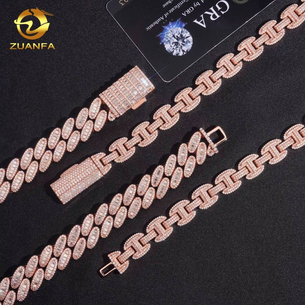 High Quality Solid 925 Silver Moissanite Miami Cuban Link Chain Hip Hop Jewelry Iced Out Cuban Link With GRA Certificate