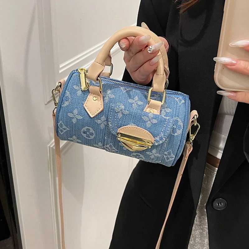 Trendy Denim Crossbody Bag Stylish Round Tube Purse for Wen Handheld Shoder Carry Casual PartyDurable Cott Y251028