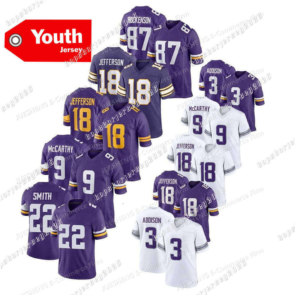 Youth Kids City 9 McCarthy 18 Justin Jefferson High-quality ed New Season American Football Jerseys