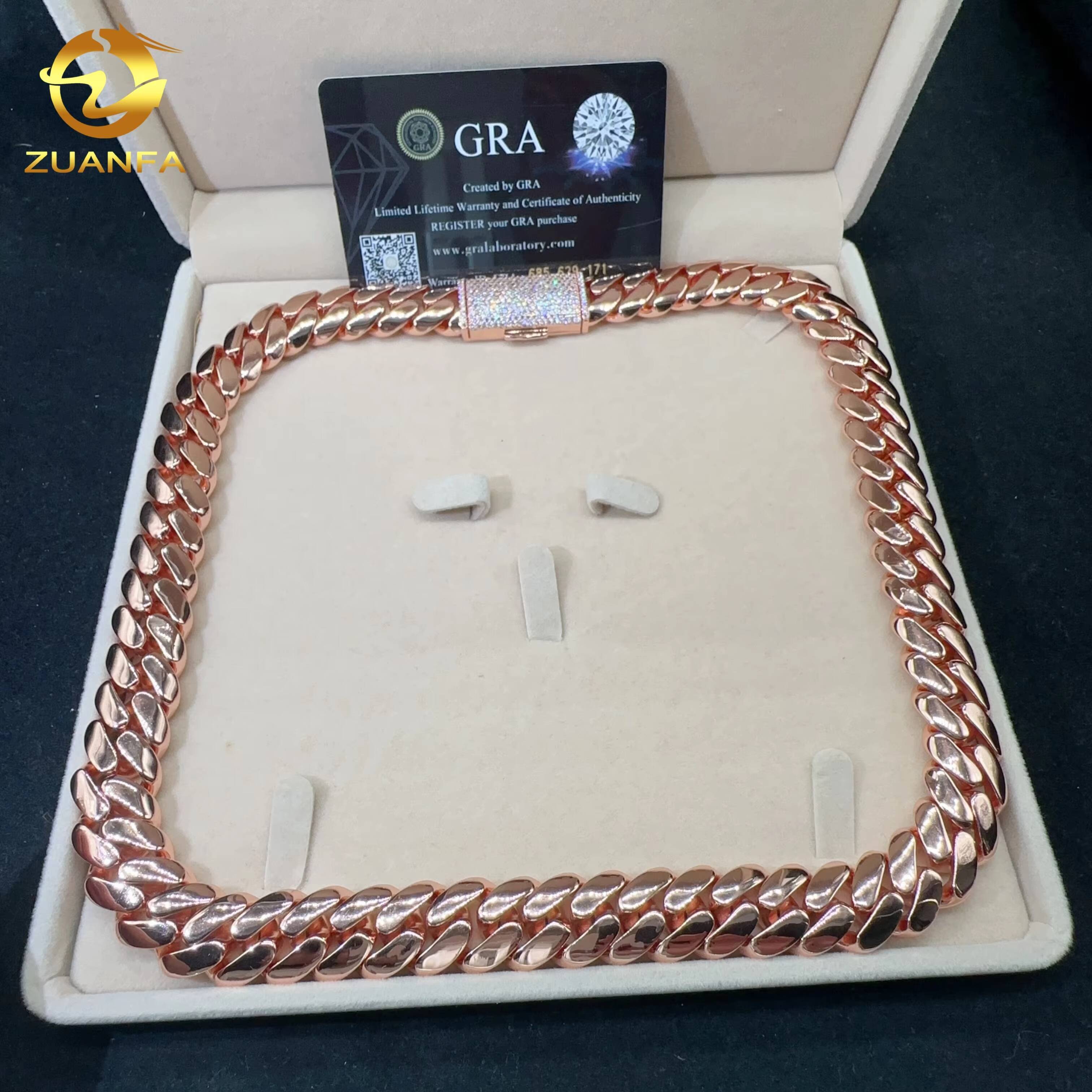 16MM Width Sterling Silver 925 Cuban Chain VVS Moissanite Diamond Lock Hip Hop Real Gold Plated Plain Cuban Link Chain