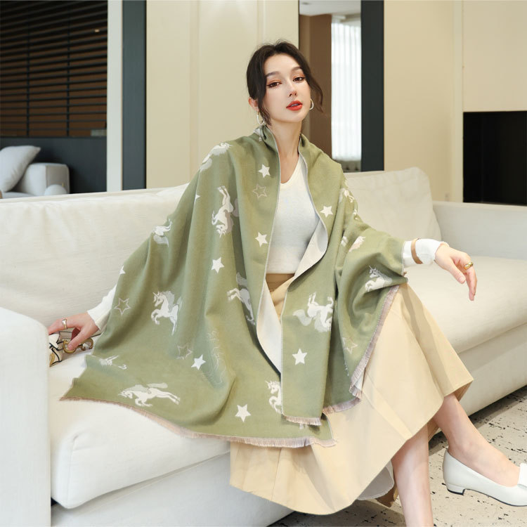 Starry Sky And Pegasus Pattern Matching Design Scarf Imitation Cashmere Material Shawl For External Use Warm Neck Fashionable Gift Scarf