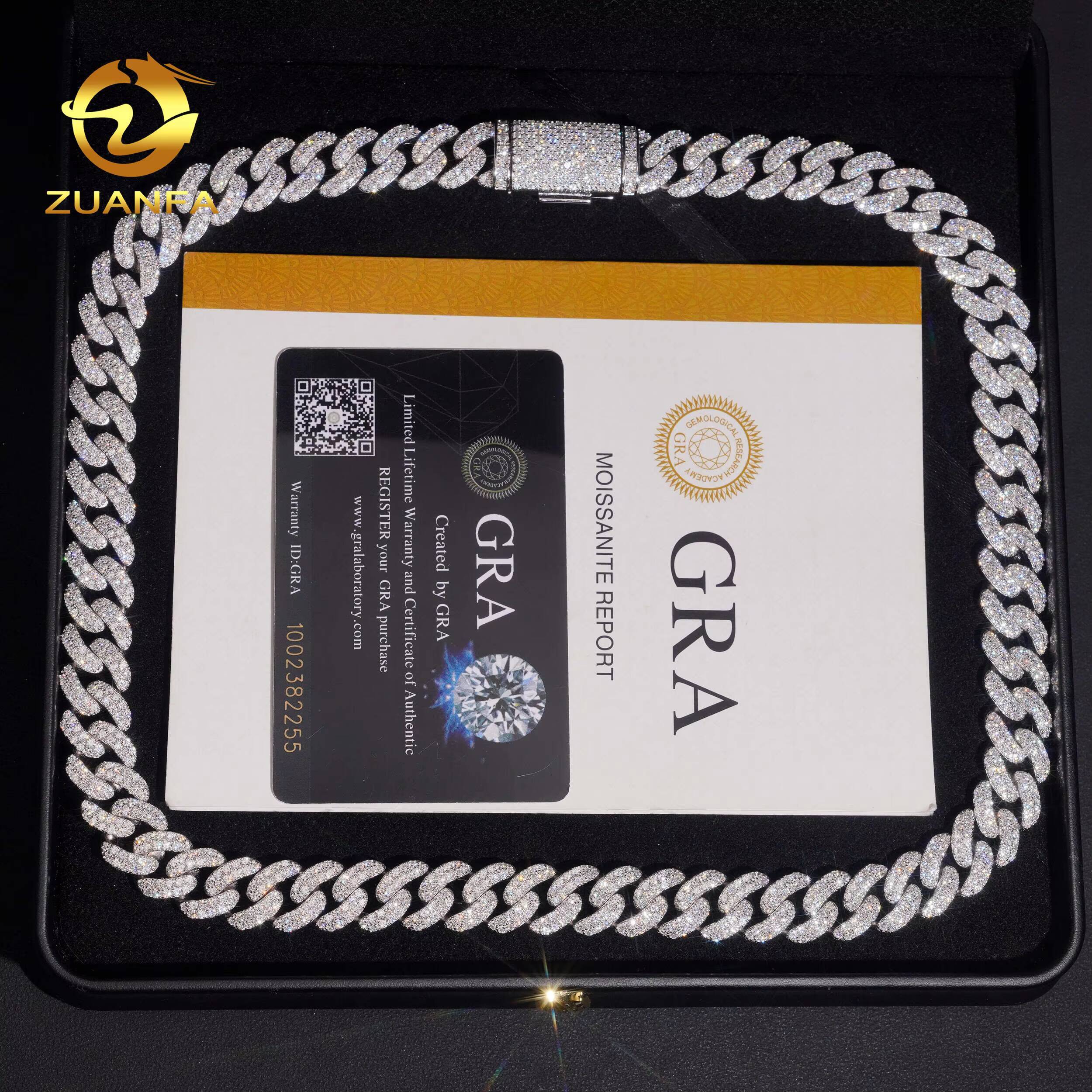 Hip Hop Jewelry 13mm 2 Rows Moissanite Cuban Link Chain 925 Silver Iced Out Moissanite Cuban Chain for Men