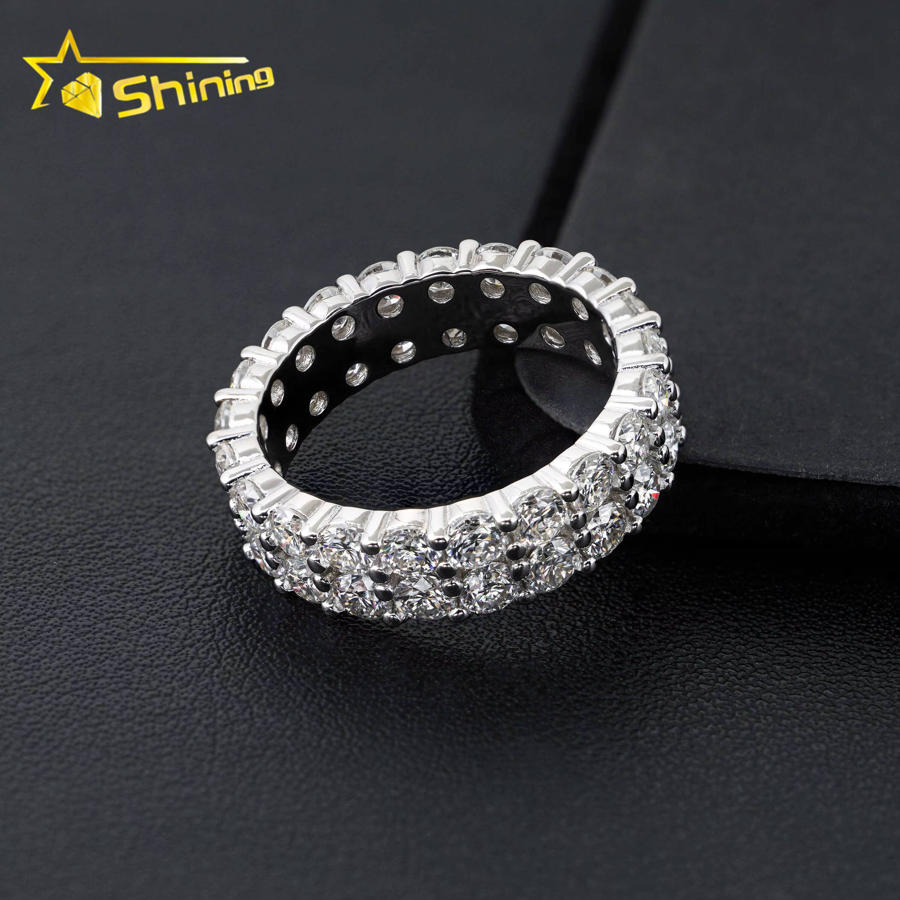 GRA Certificated 925 Sterling Silver 2rows Design Eternity VVS Moissanite Ring Custom Women Wedding Engagement Band Rings