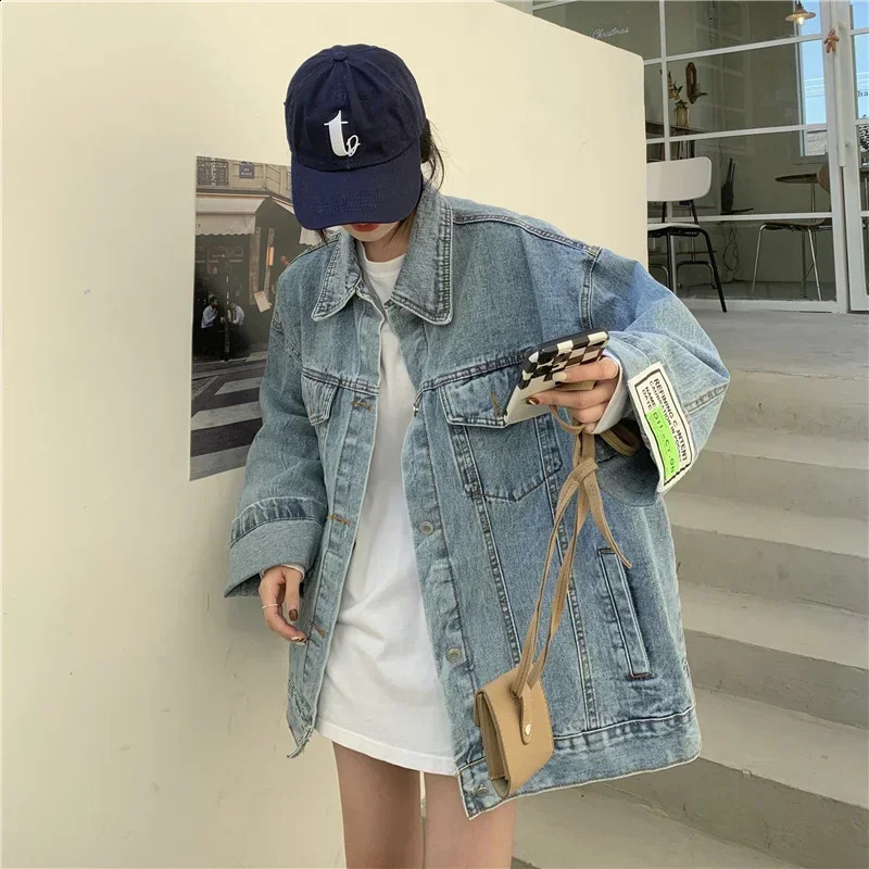 High Street Fashion Oversized Denim Jacket Women Korean Loose Long Sleeve Button Down Jean Jackets Female 2024 251015