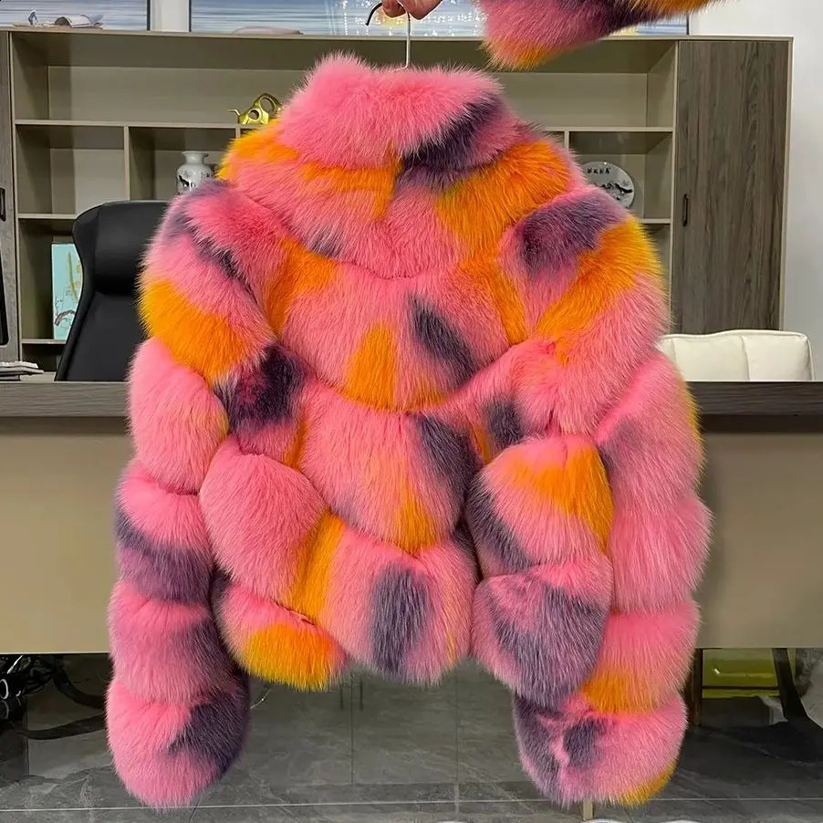 Finnish WholeSkin Fox Fur Coat For Women Short Young and Fashionable Style Painted Fur Coat 251027
