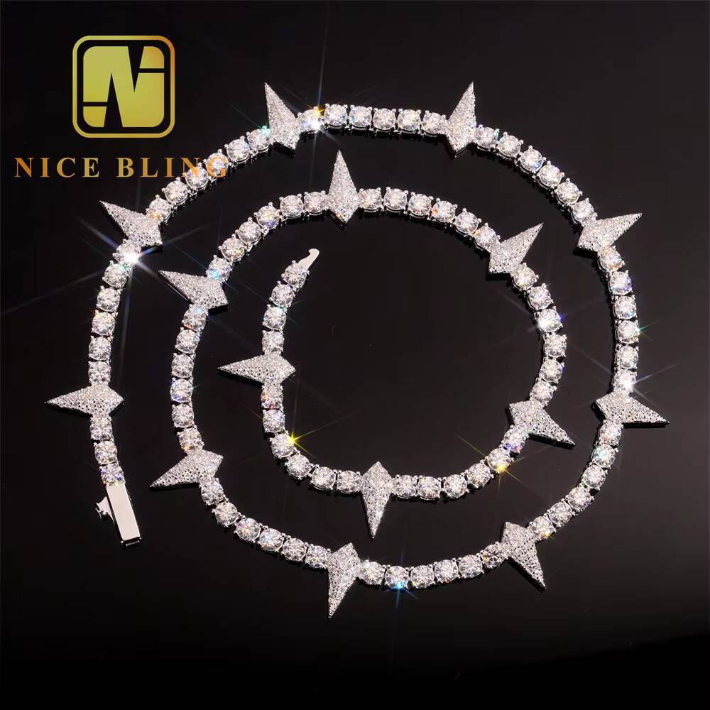 Iced Out Jewelry 4MM Pointed Tennis Chain 925 Silver Moissanite Diamond Tennis Necklace Pass Diamond Tester New Arrival
