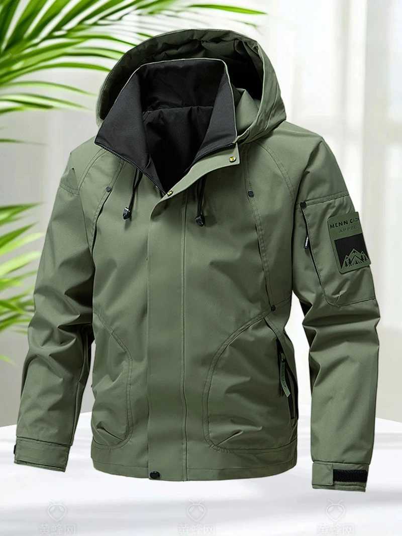Waterproof Jacket Men Outdoor Softshell Zip Up Hooded Jacket Windbreaker Hiking Camping Coats Lightweight Spring Autumn Coats X2510281