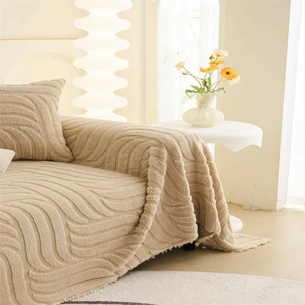 Plush Sofa Cover Autumn Winter Full Coverage Wraparound Sofa Sheet Cover Protector Simple Design C251028