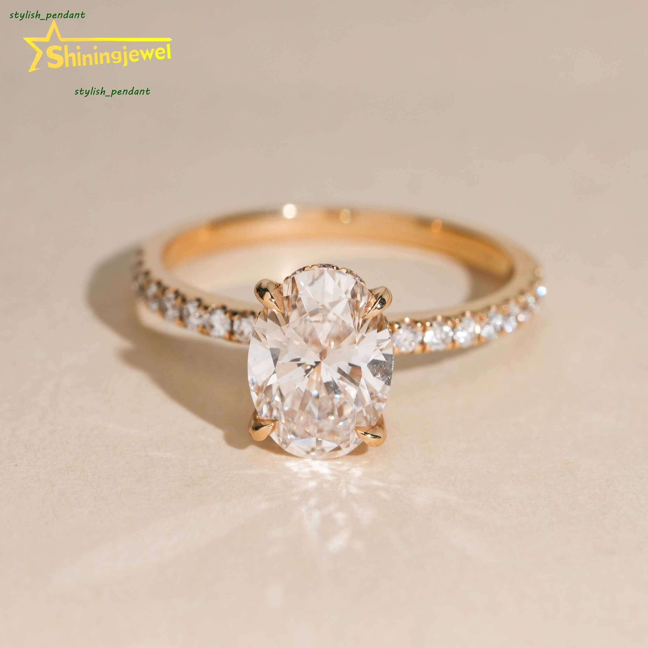 Fine Jewelry 14k Solid Gold Rinf Lab Grown Diamond CVD Ring Oval Shape VVS2 G Color Women Engagement Ring