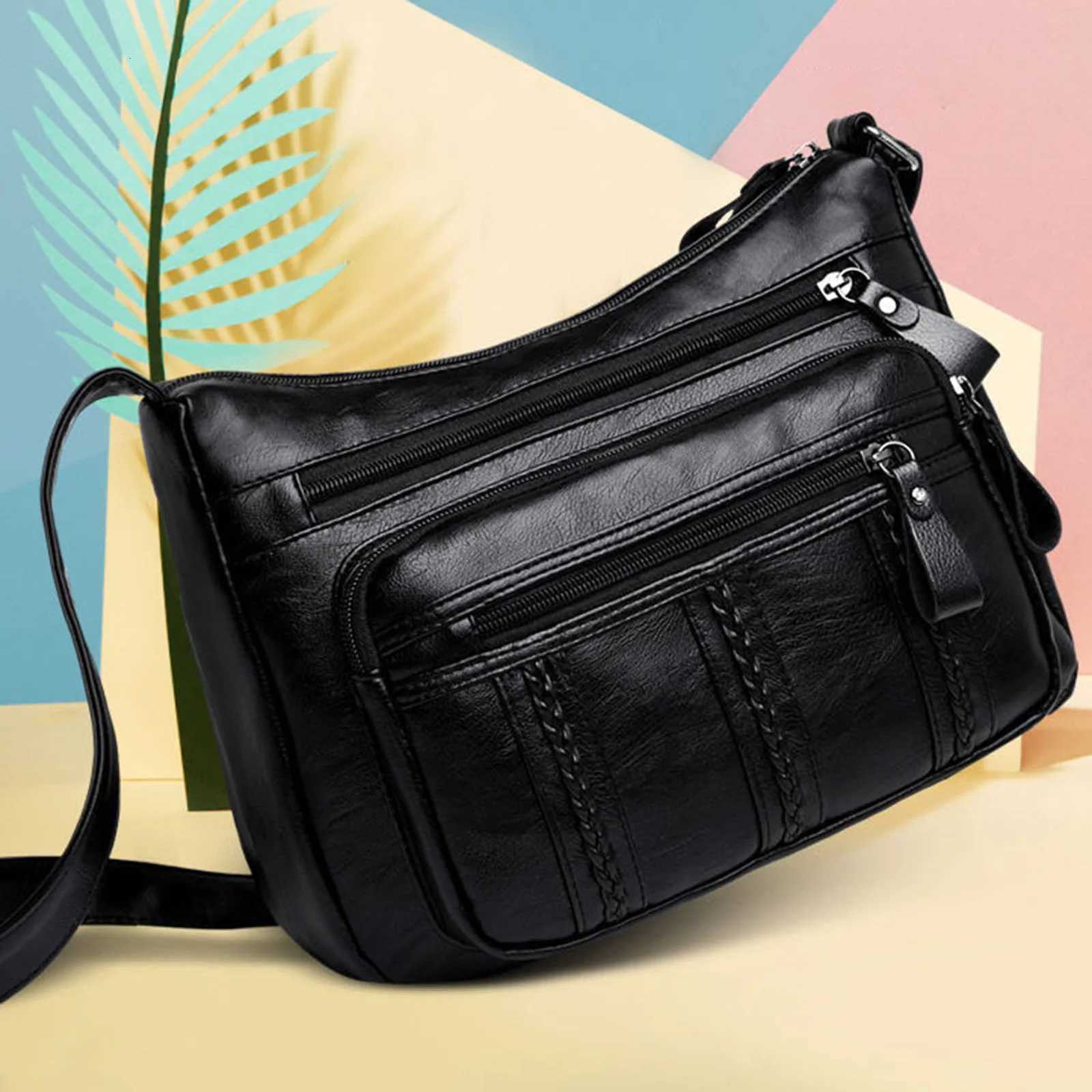 Womens Bag Pu Multilayer Soft Leather Ladies Fashion Simple Shoulder Bag New Summer Bag Mother Shoulder Bag Crossbody BagW251028