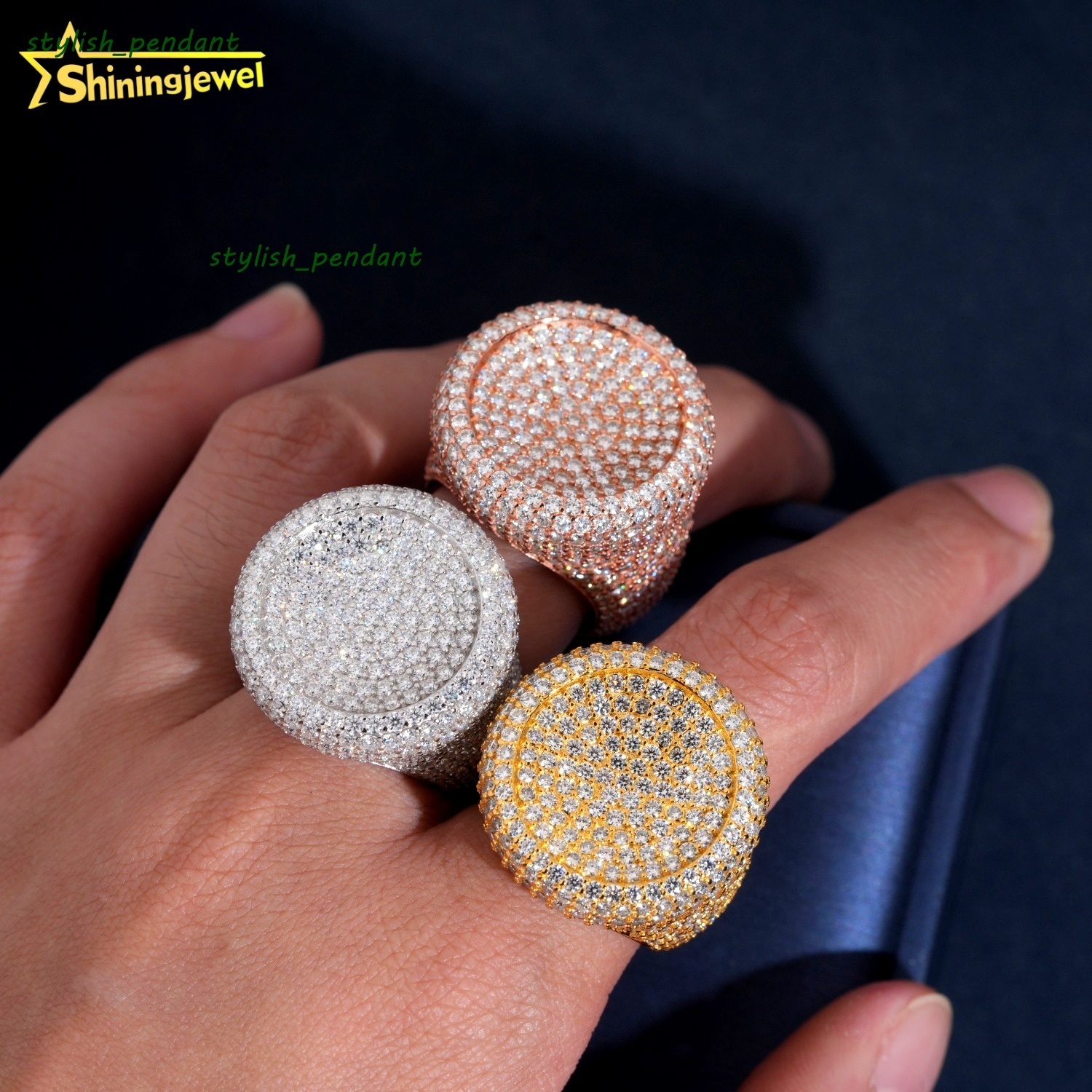 Source Factory Pass Diamond Tester Hip Hop Jewelry 925 Silver Fully Iced Bubble Edge Round Diamond Moissanite Men Ring