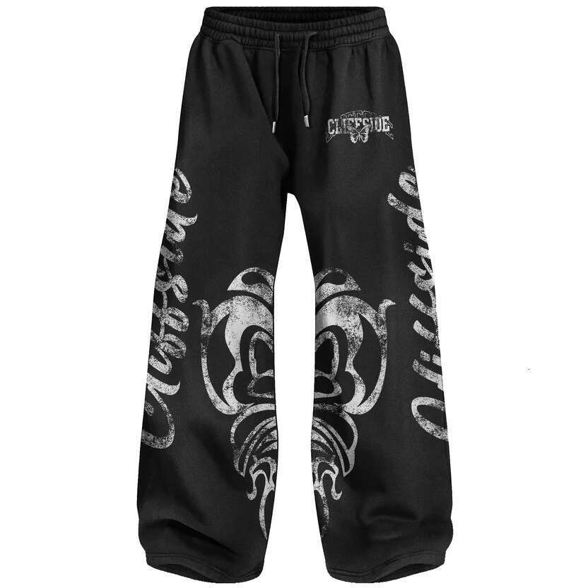 Unique Butterfly Letter Print Vintage Loose Hoodie and Straight Casual Sweatpants