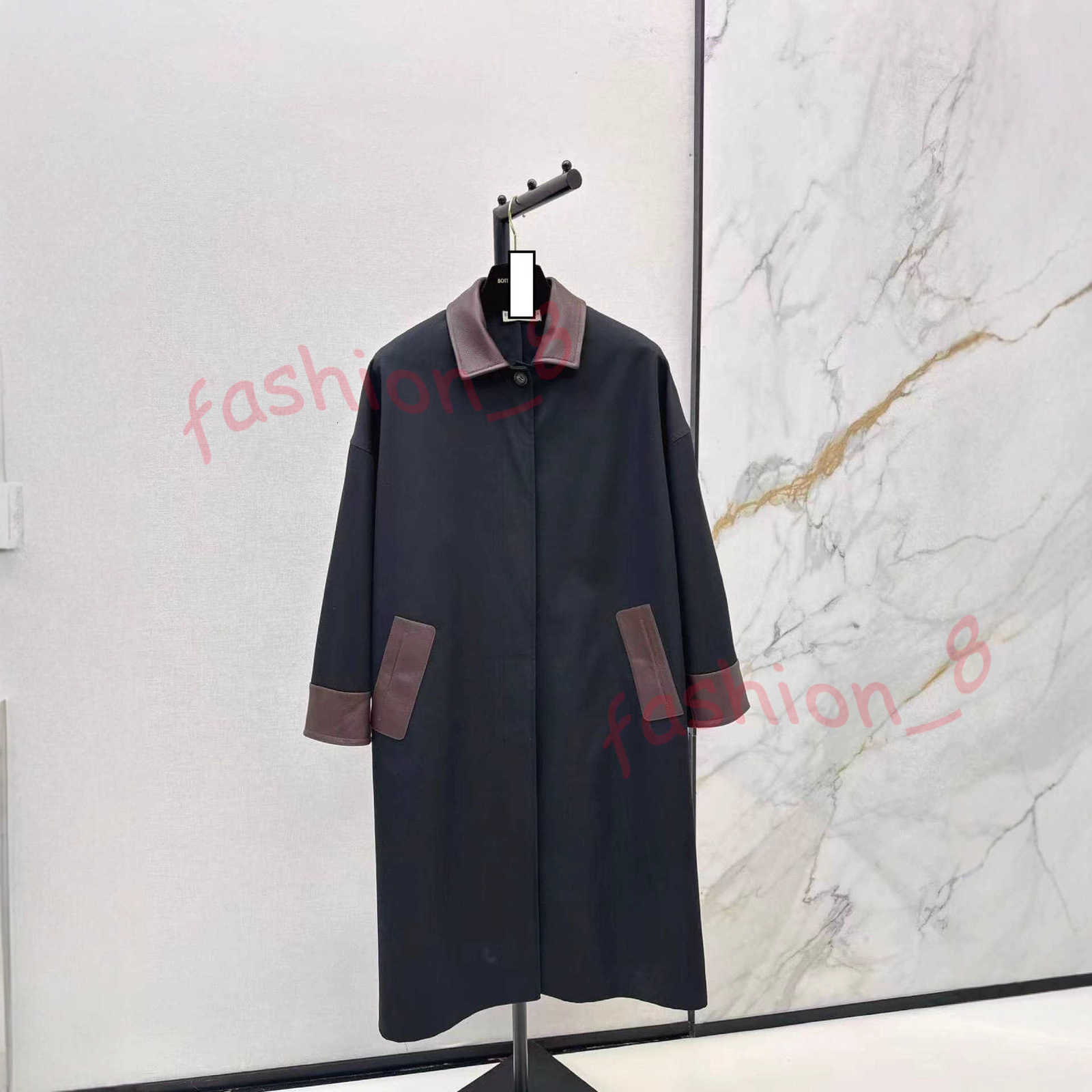 Designer Women's Trench Coats 25 Autumn Winter High-End Women's Fashion Elegant Casual Patchwork Leather Collar Workwear Pocket Mid-Length Coat
