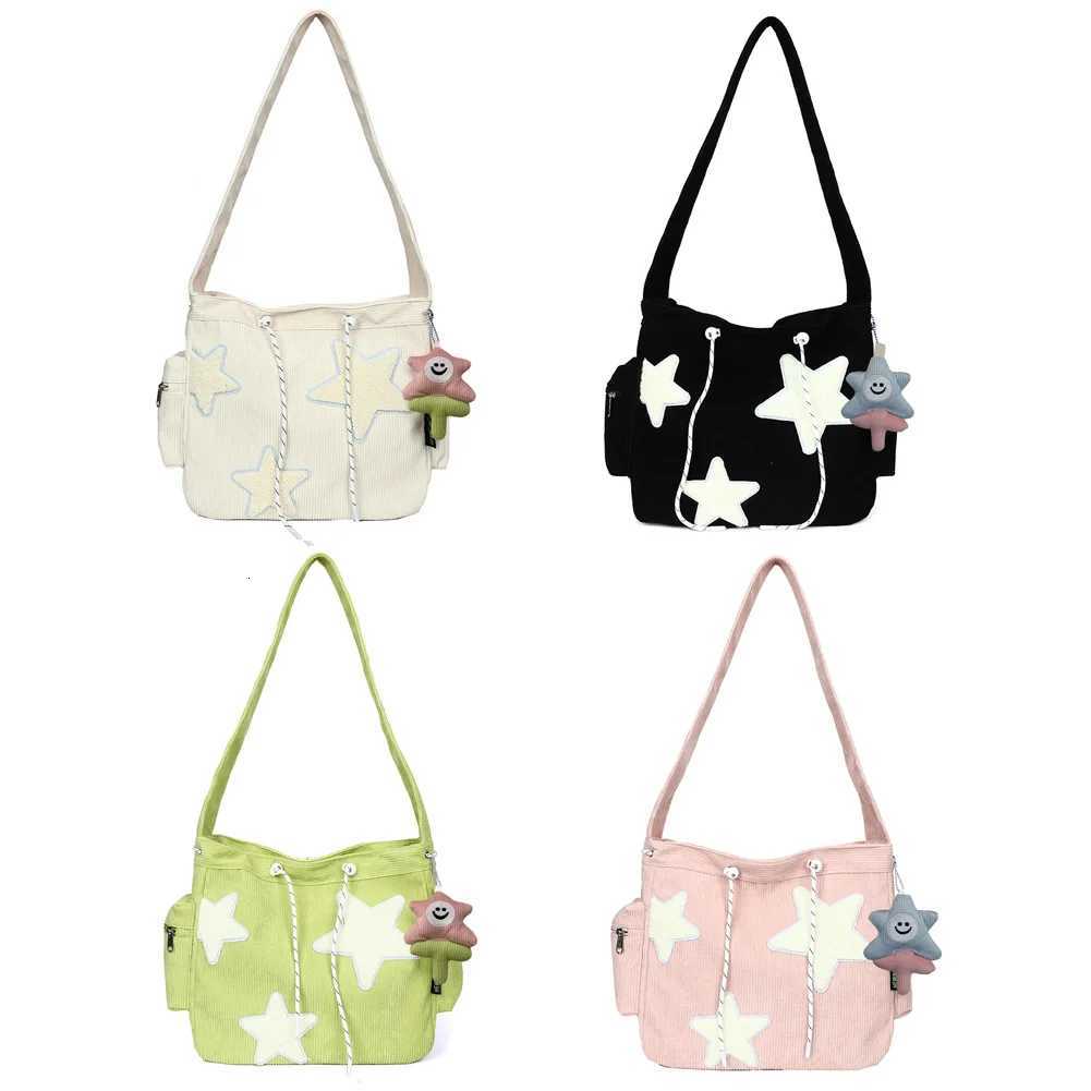 Women Cute Crossbody Bag with Pendant Shoulder Bag Large Capacity Corduroy Star Applique Leisure Travel Outdoor BagT251028