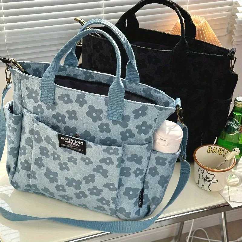 3D Floral Design Tote Bag Thickened Zipper Multifunctional Canvas Bag Student Computer Handbag Shoulder Crossbody School BagW251028