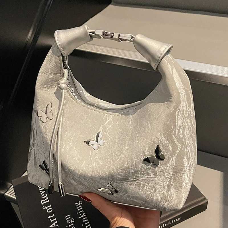 Fashionable and exquisite handbag simple texture popular solid color temperament shoulder bag butterfly decoration daily casuT251028