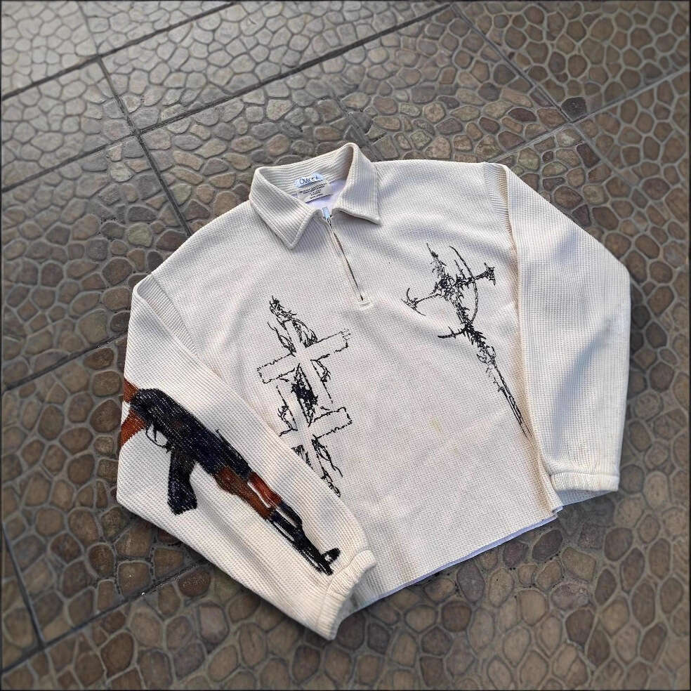 American Street Style Autumn Winter Unisex Loose Gun Letter Print Pattern Fashion Jacket