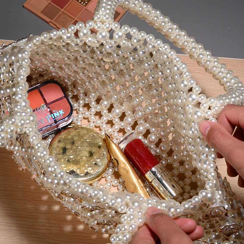 Luxurious handcrafted womens woven pearl evening handbag womens shiny wedding storage bag festival birthday womens gift bag H251027