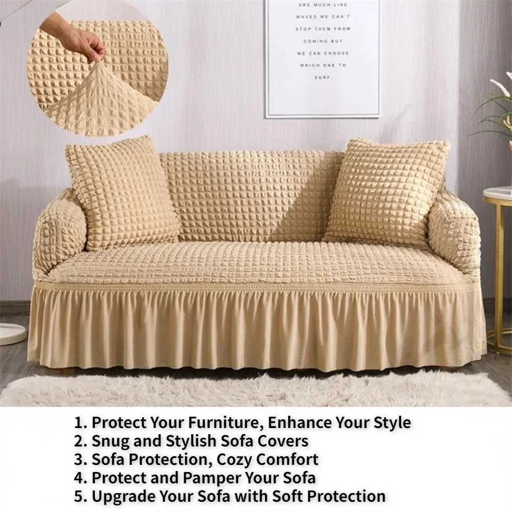 High Elastic Bubble Grid Sofa Cover 1234 With Skirt Hem Universal Stretch Couch Protector For Home Living Room Pet Anti Dirt C251028