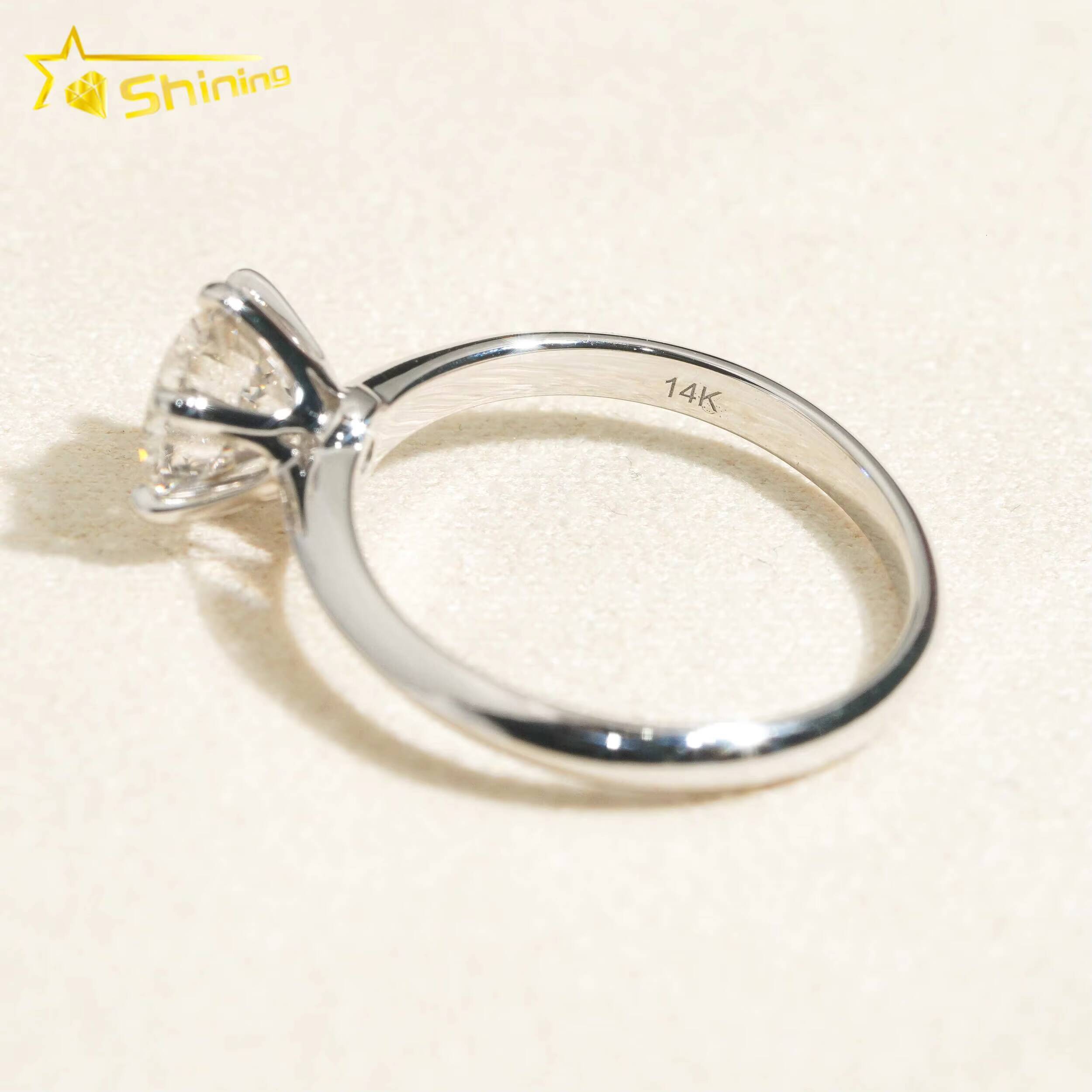 With GIA Certificate Women Jewelry 6 Claws Classic Round Brilliant Cut 103ct 14K White Gold Solid Lab Diamond Engagement Ring