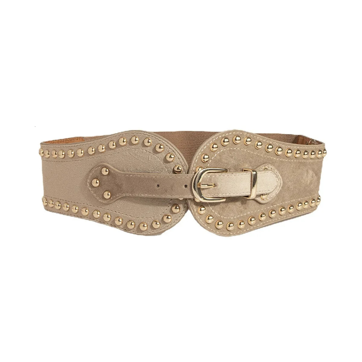 Womens Fashion and Handsome Suede Rivet Elastic Wide Belt Adjustable Western Elastic Belt 251028