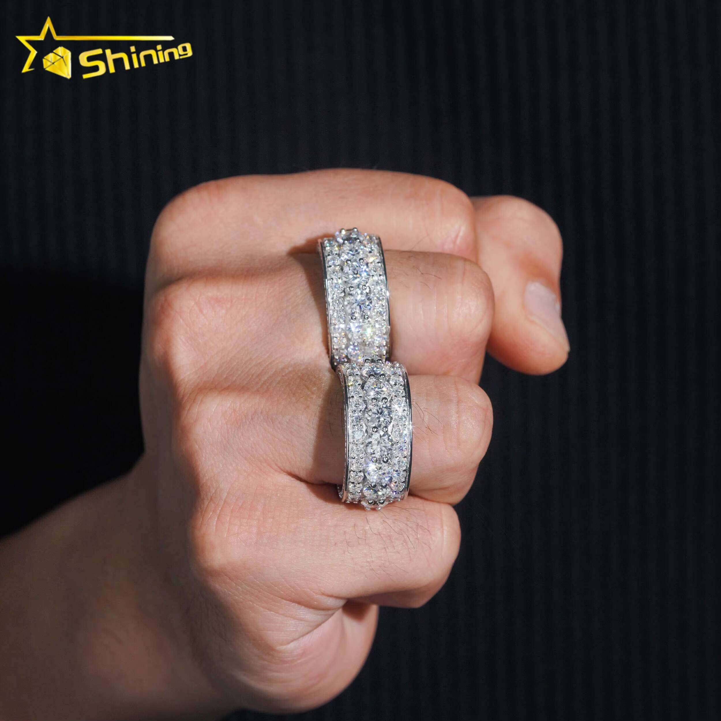 Wholesale Custom Luxury Hip Hop Jewelry 925 Sterling Silver Fully Iced Eternity VVS Diamond Moissanite Iced Out Ring for Men