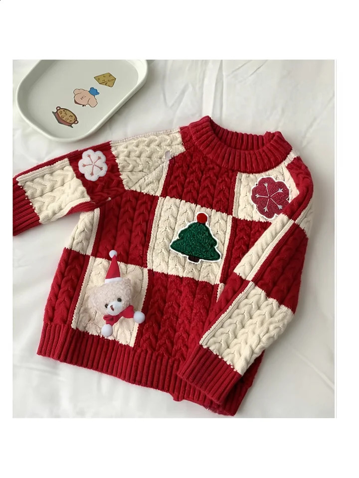 Childrens Red Sweater with Cartoon 3D n for Christmas Years Day and Years Eve Knitted Pullover for Boys and Girls 251027