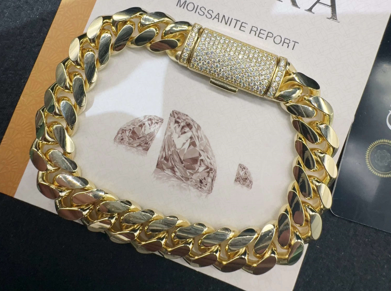 Fashion Sterling Silver 925 VVS Moissanite Lab Diamond Clasp Hip Hop Jewelry 14K Real Gold Plated Cuban Link Chain Bracelet