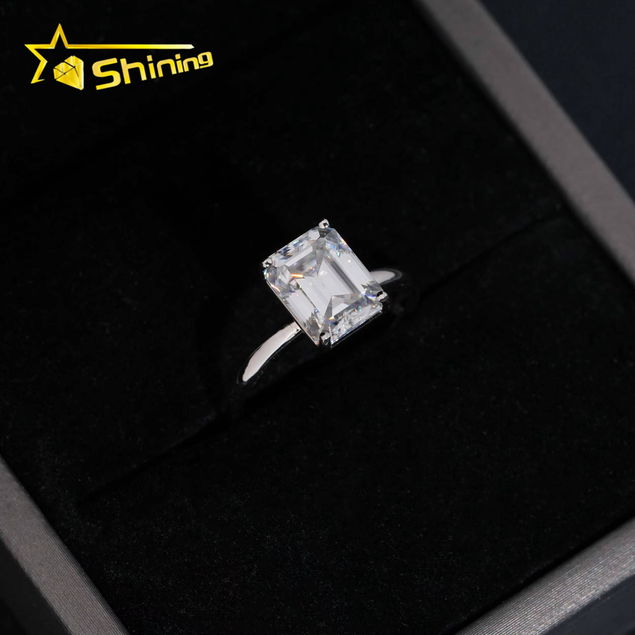 Pass Diamond Tester Luxury S925 Sterling Silver Emerald Cut VVS Women Engagement Wedding Moissanite Diamond Ring