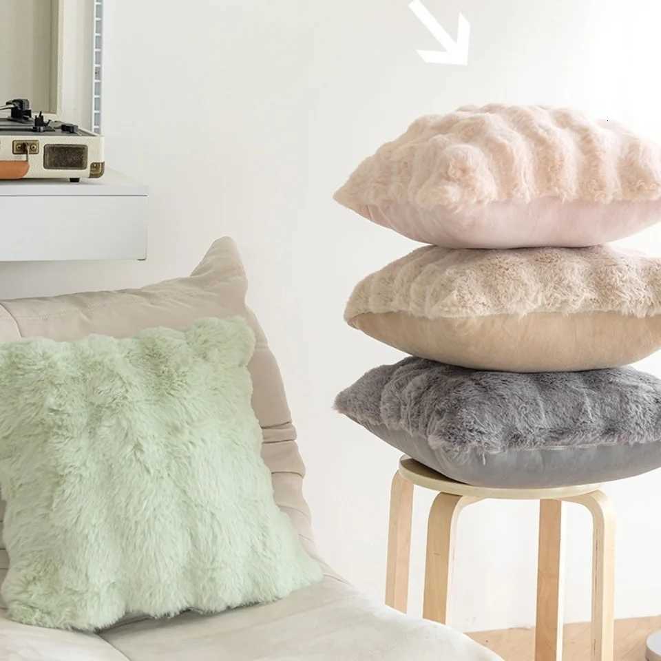 Pillow Case Simple Imitation Rabbit Hair Cushion Cover Warm Soft Case Bubble Velvet Throw Cover Home Decor C251028