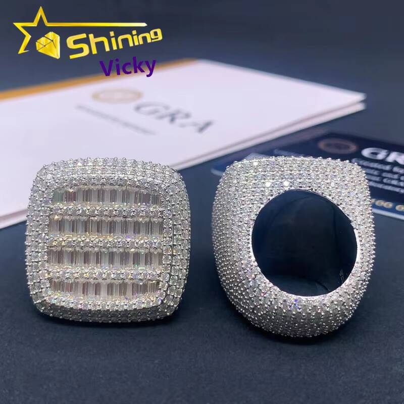 Fine Jewelry Luxury Men Hip Hop Ring Custom 925 Sterling Silver Iced Out Baguette Moissanite Diamond Ring