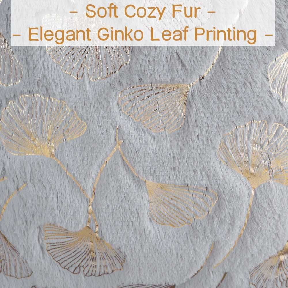 Pillow Case Golden Printed Ginkgo Leaf Cover 4545cm 3050cm Decorative case for Living Room Luxury Plush Fur Cushion Covers C251028