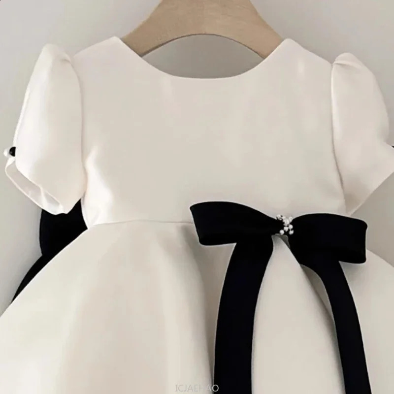 French Style Baby Girl Satin 1st Birthday Dress Wedding Flower Girl Princess Gown Black White Classic Party Outfit Kid Costumes 251023