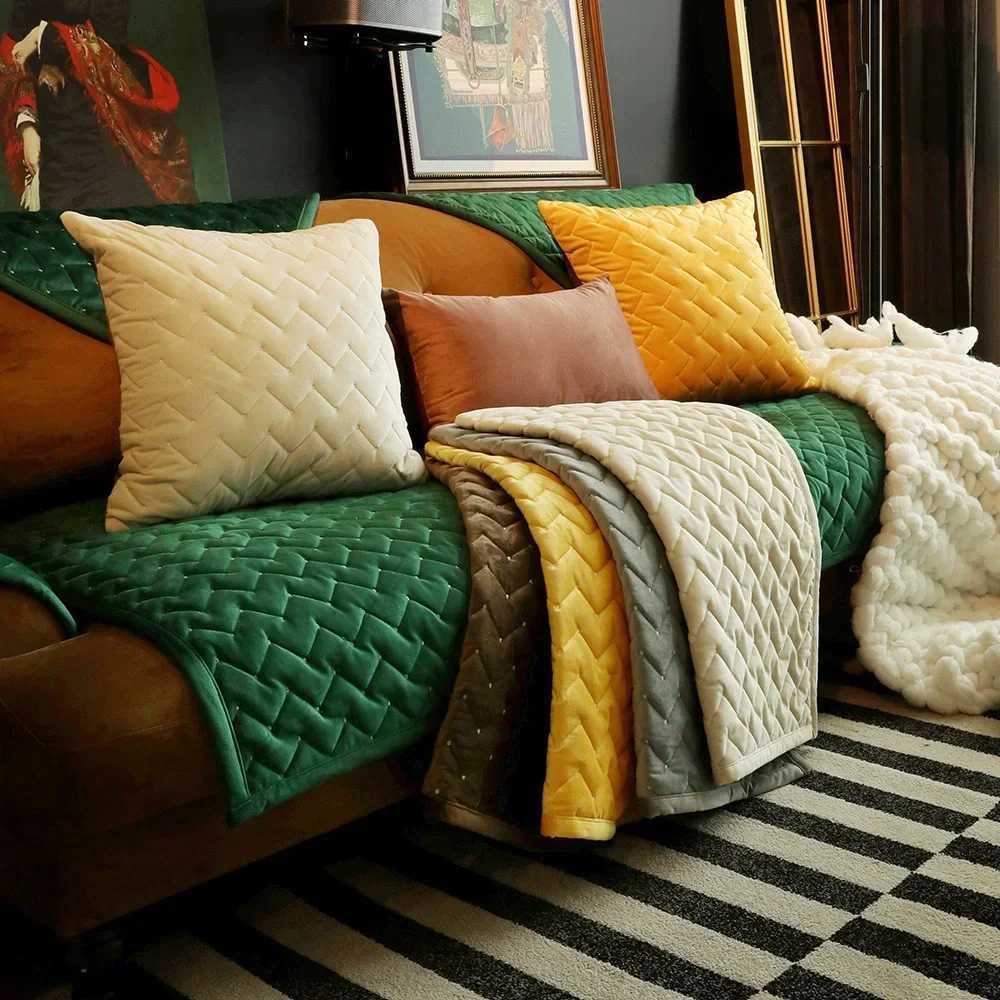 Nordic Simple Velvet Solid Color Sofa Cushion Winter NonSlip Sofa Cover Cushion for All Seasons C251028