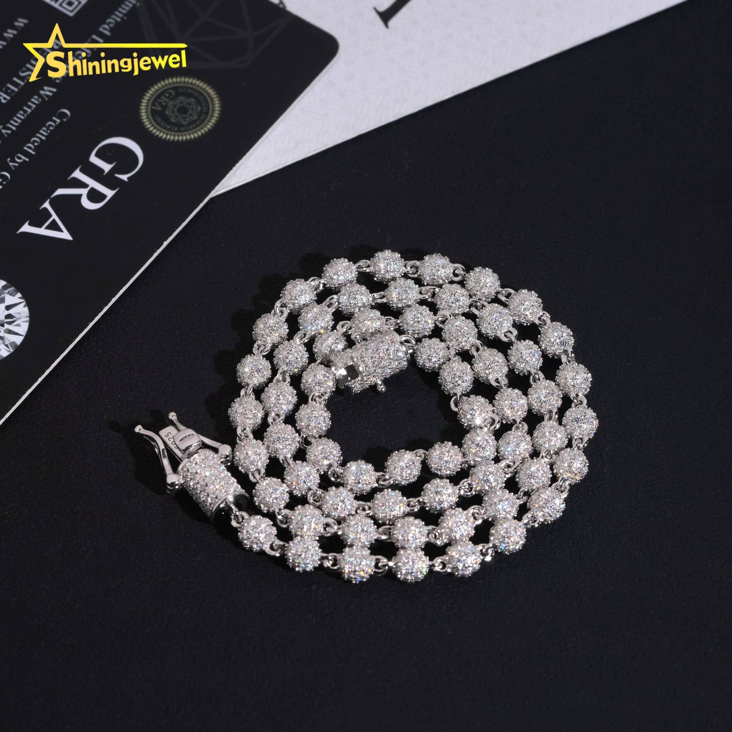 New Design 5mm Hip Hop Style Necklace 925 Silver Jewelry Iced Out VVS Moissanite Diamond Ball Beaded Cuban Link Chain Men Women