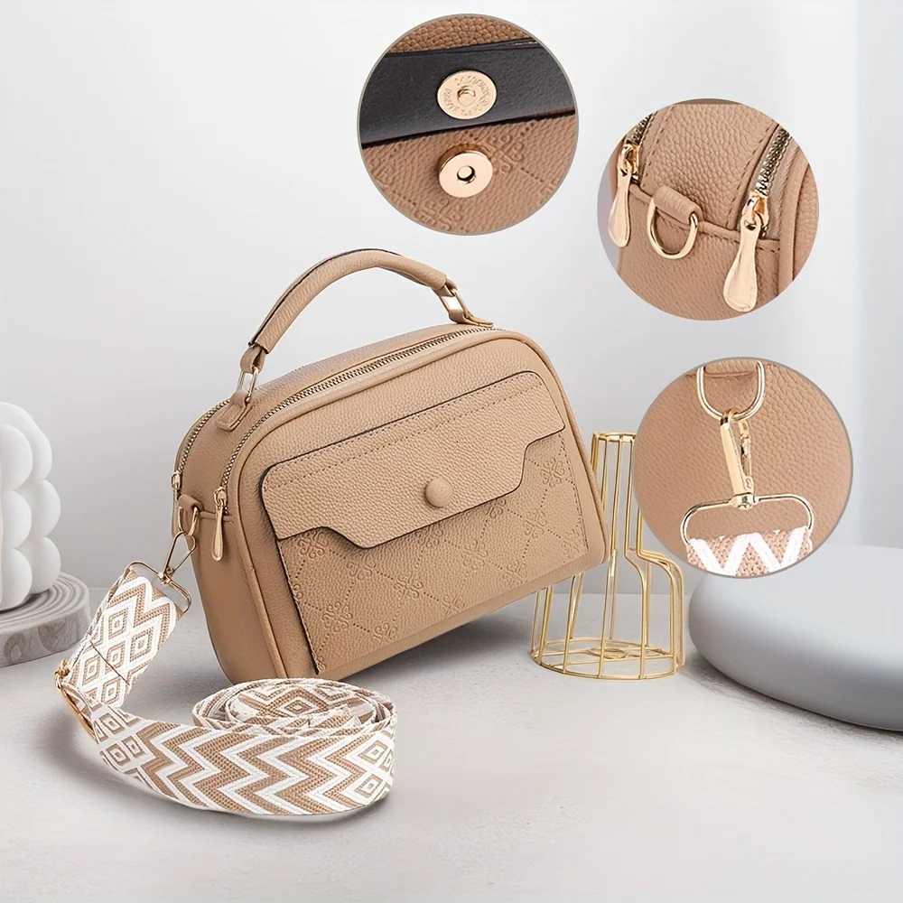 Womens Synthetic Leather Messenger Bag with Detachable Strap Multi Layer Compartments Chic Crossbody Purse for School TravelT251028