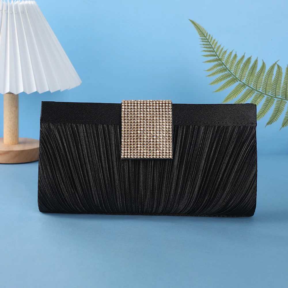 Popular Satin Clutch Bags Bridal Wedding Purse Shiny Pleated Crossbody Shoulder Handbag Rhinestone Evening Bags For Party H251027