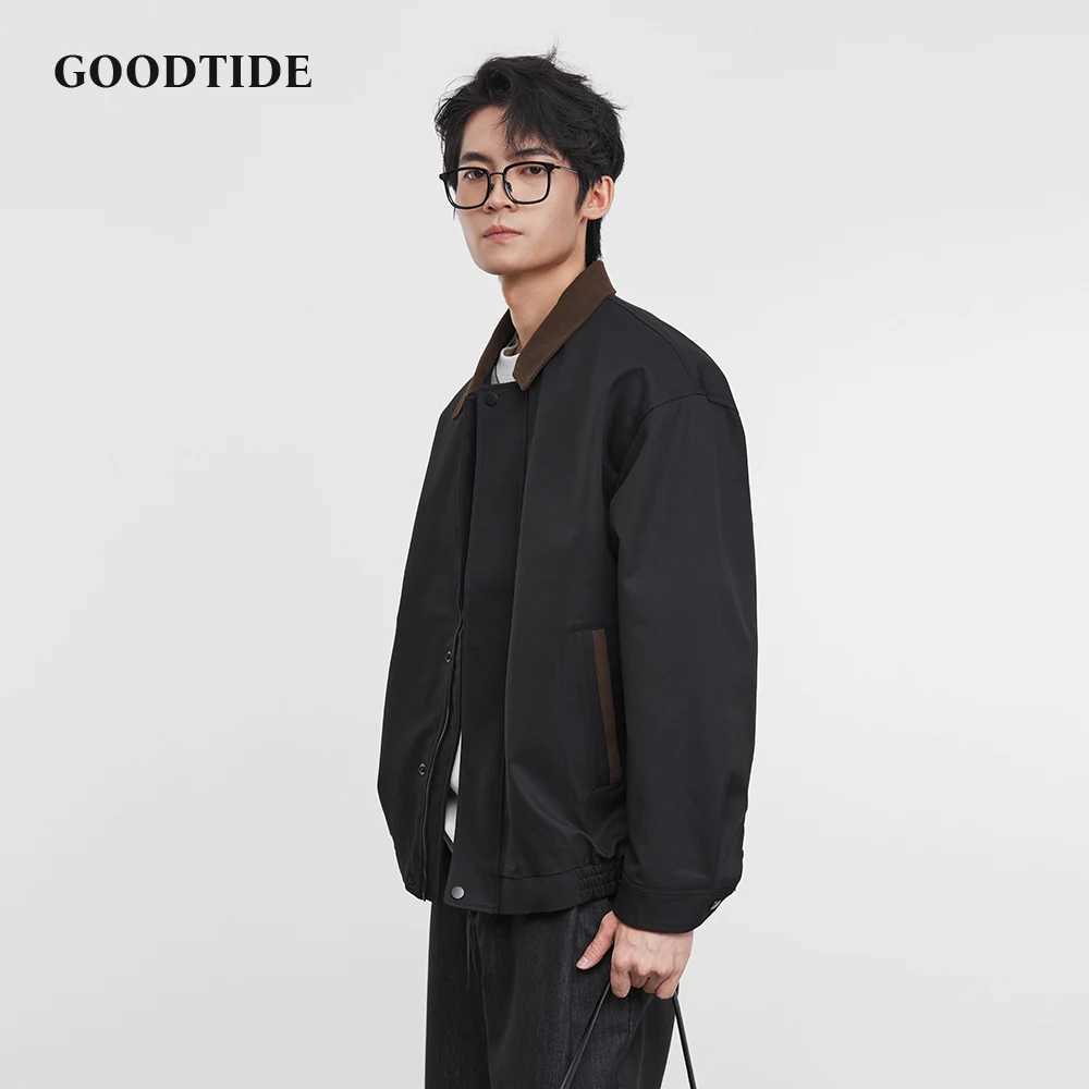 American Retro Mens Fashion Jacket 2025 Spring and Autumn New Loose Solid Color Lapel Workwear Top Mens Jacket J251028