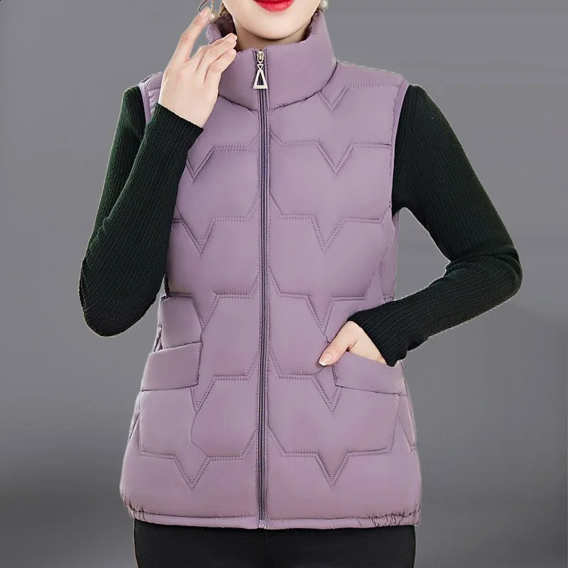 Fashion Women Down Cotton Jackets Vests Solid Stand Collar Zipper Cardigan Thicken Autumn Winter Warm Casual Sleeveless Coats 251027