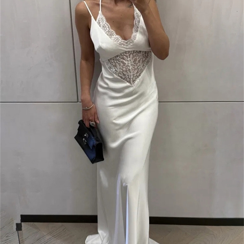 Tossy Sexy Lace Hollow Out Maxi Dress Female Backless Spaghetti Slim VNeck Hollow Out Commute Dress Summer 2025 Halter Dresses 251027