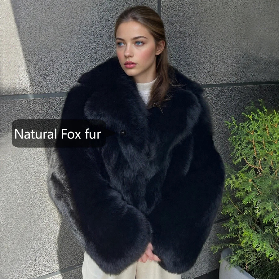 Black Fox Fur Coat With Suit Collar Natural Full Skin Fox Fur Jacket Genuine Leather Jackets Selling Real Fur Coat Women 251027