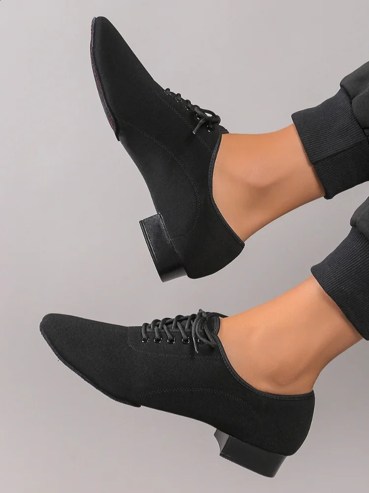 Mens black stretch fabric Latin dance shoes soft and comfortable with twopoint soles also suitable as modern dance shoes 251023ww