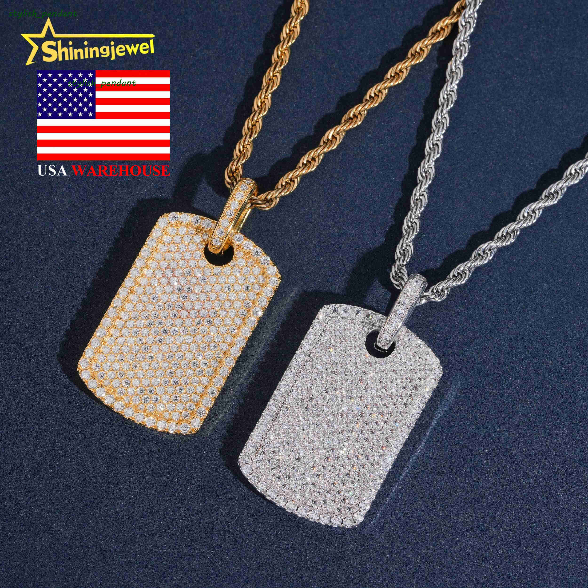 USA Warehouse Classic Dog Tag Moissanite Cross Pendant Collection Hip Hop Iced Out Pendant Men Jewelry