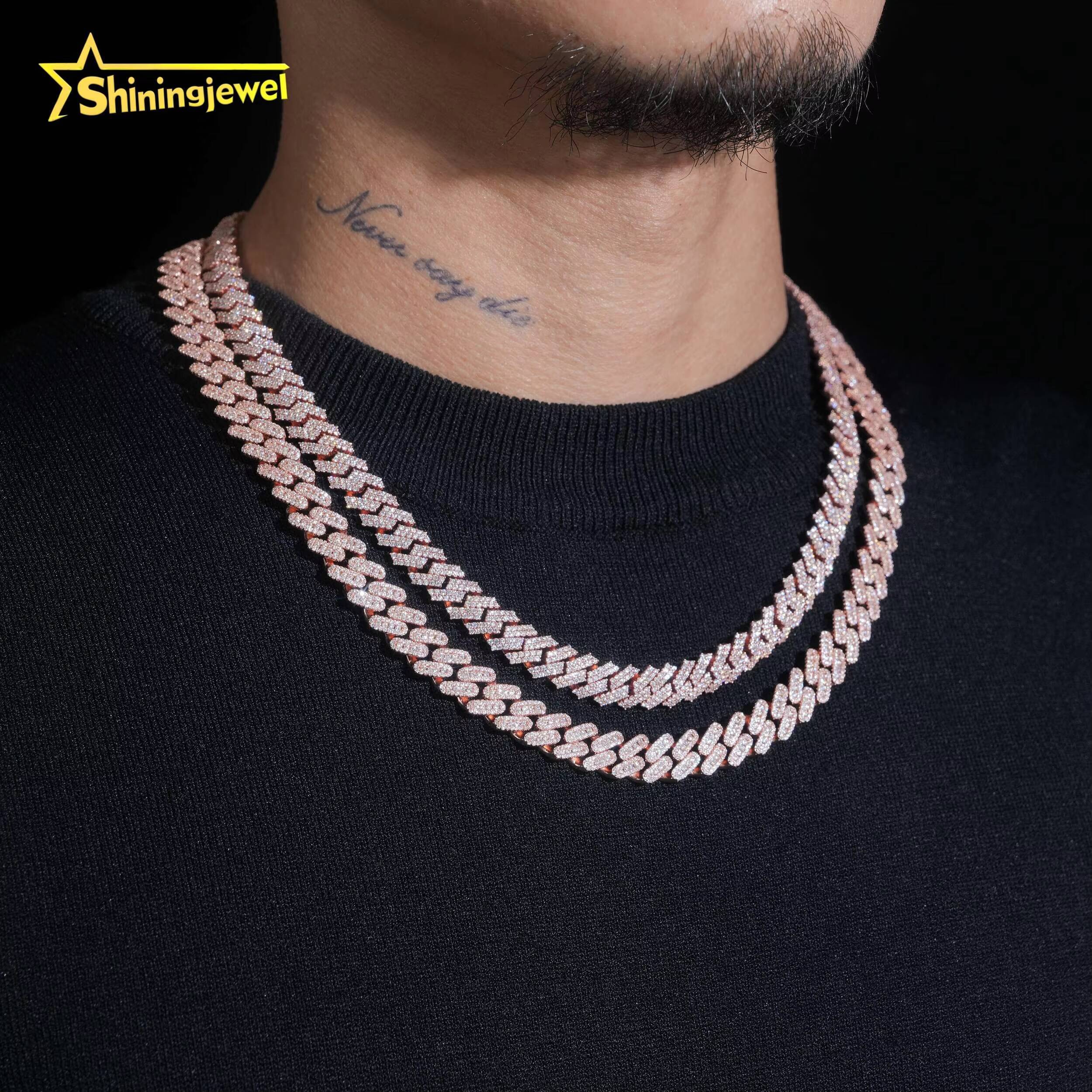 Pass Diamond Tester 925 Silver Moissanite Cuban Chains Hot Sale 10mm Cuban Link Necklace Bracelet Hip Hop Jewelry