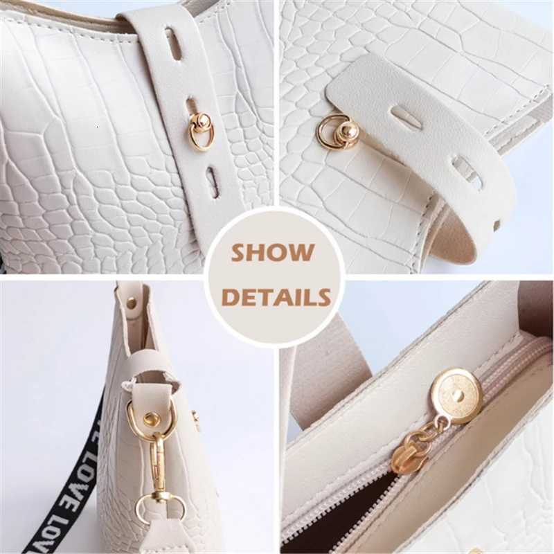 New Fashion Crocodile Crossbody Bag Printed Ribbon Shoulder Strap Bucket Bag High Capacity Womens BagW251028