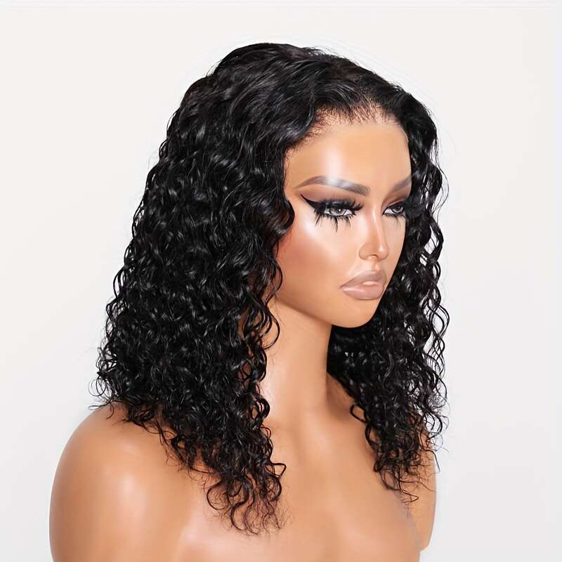 UNICE 13X4 HD Pre-Cut Lace Front Glueless Bob Water Wave Human Hair Wig - Density, Pre-Bleached Knots, Natural Looking Hairline, No Glue/Adhesive Need