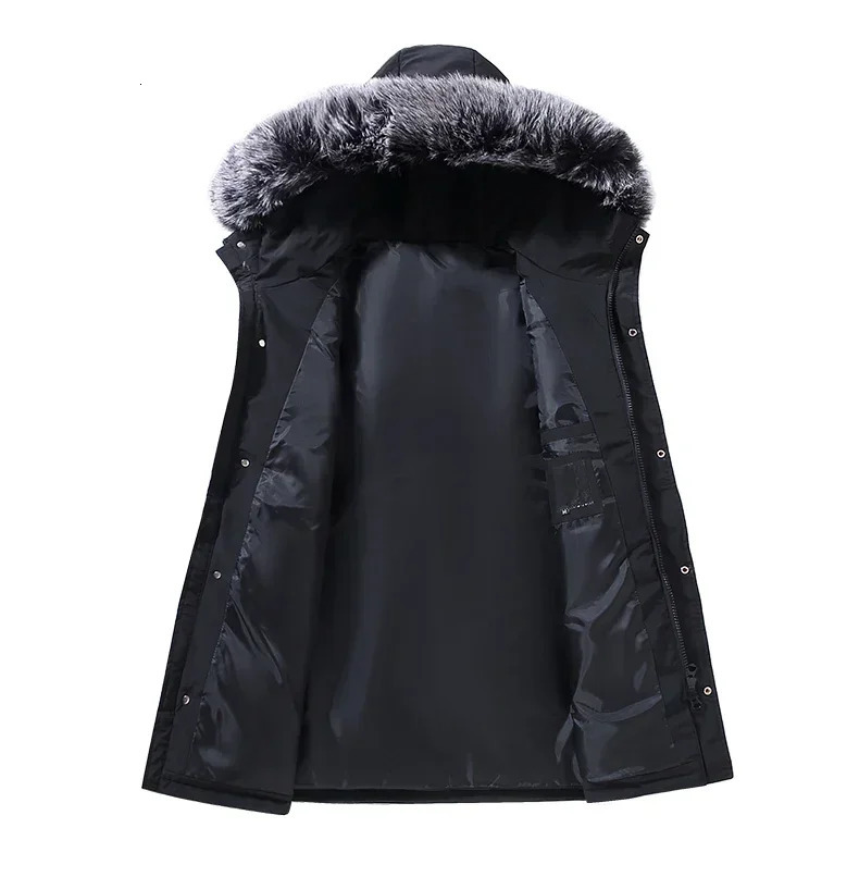 Winter Down Jacket Mens Long Fashion Thickened Large Fur Collar Windproof Warm White Duck Down Parka Men Hooded Coat 251023